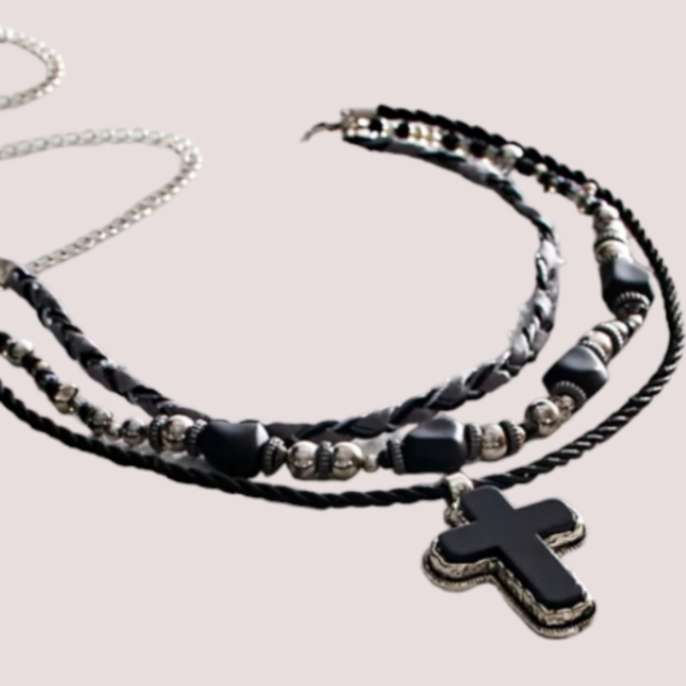 Free People Layered Black Cross Chunky Necklace
